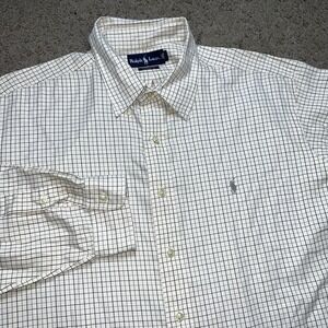 Polo Ralph Lauren Long Sleeve Button Down Men's XXL Classic Fit White Plaid Pony